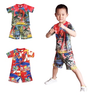 Bộ cộc tay cho bé trai chất thun lạnh in 3D in hình siêu nhân