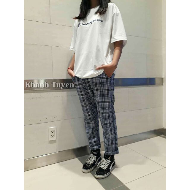 QUẦN SỌC CARO XANH TRẮNG - PLAID PANTS - ẢNH THẬT TỰ CHỤP