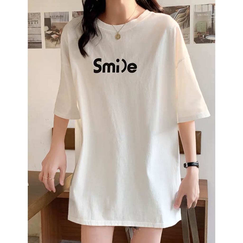 áo phông form rộng in chữ smi)e chất liệu cotton thoáng mát
