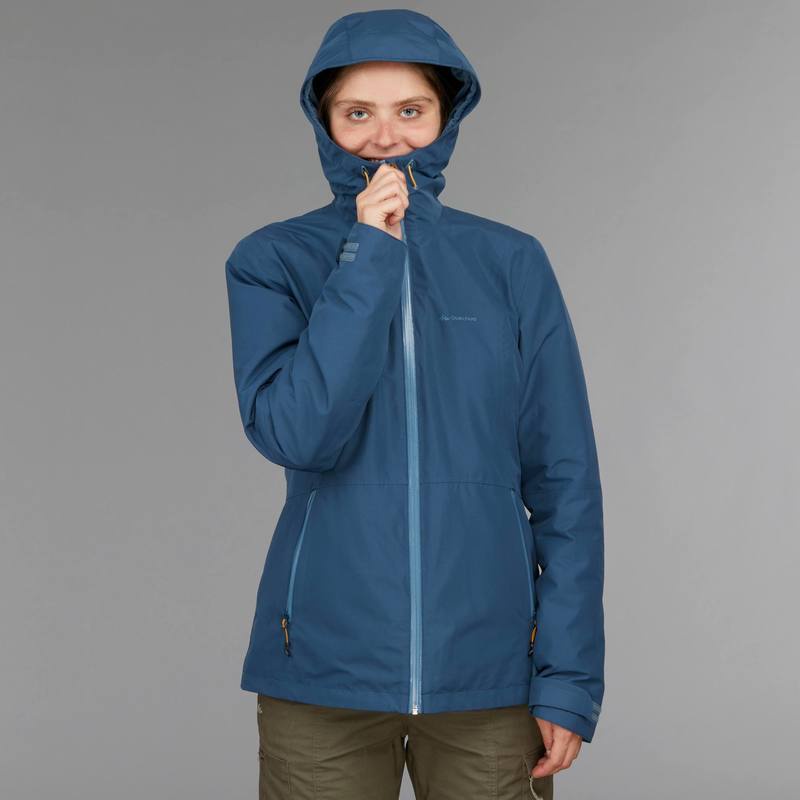 Á́o khoác leo núi trekking 3 trong 1 rainwarm Decathlon Forclaz 500 cho nữ - xanh dương