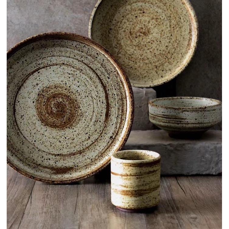 Bộ bát đĩa lẻ gốm men gạch vân tiêu - Bộ bát đĩa Rustic phong cách Nhật Bản