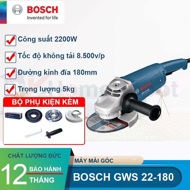 Máy mài góc Bosch GWS 22-180 LVI - 180mm, 2200W, Điện