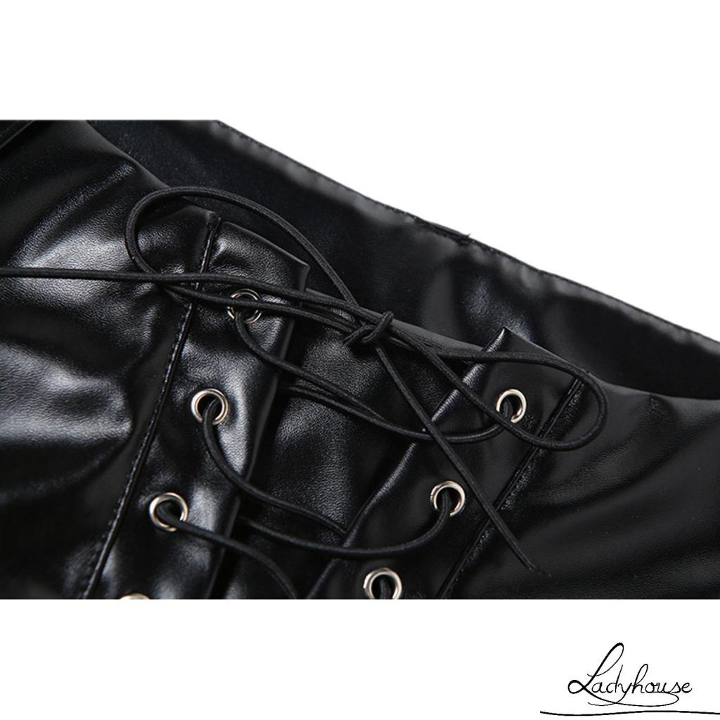 Quần Da Lưng Cao Màu Trơn Dáng Ôm Thiết Kế Đục Lỗ Thời Trang Cho Nữ