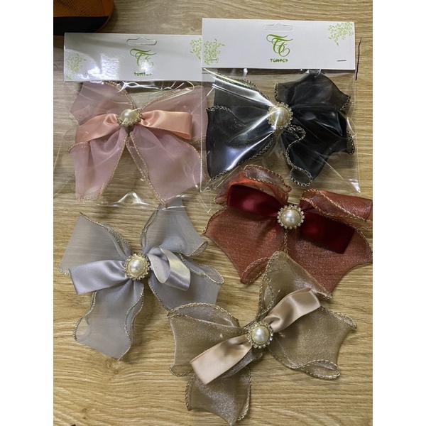 Kẹp tóc voan nơ lụa tiểu thư sang chảnh