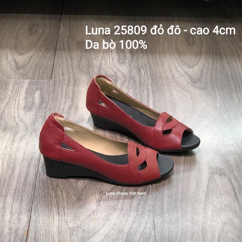 Giày Đế Xuồng nữ da bò mềm êm chân  Lunashoe(25809) đế cao 4 phân  bảo hành 2 năm 1 đổi 1 giày trung niên nữ cho mẹ