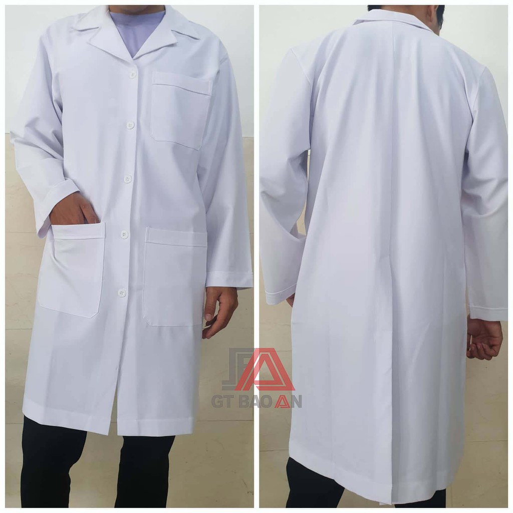 Áo Blouse Trắng Bác Sĩ Cho Nam Tay Dài, Vải KaKi Pangrim