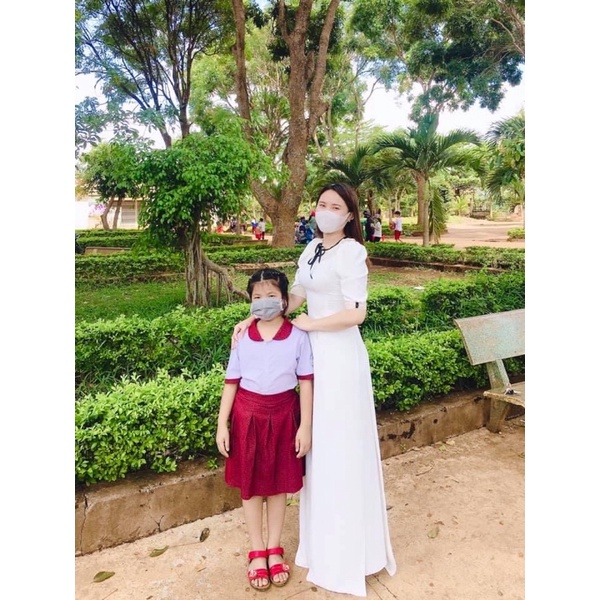 Áo dài trắng nơ tay phồng -ÁNH NGỌC