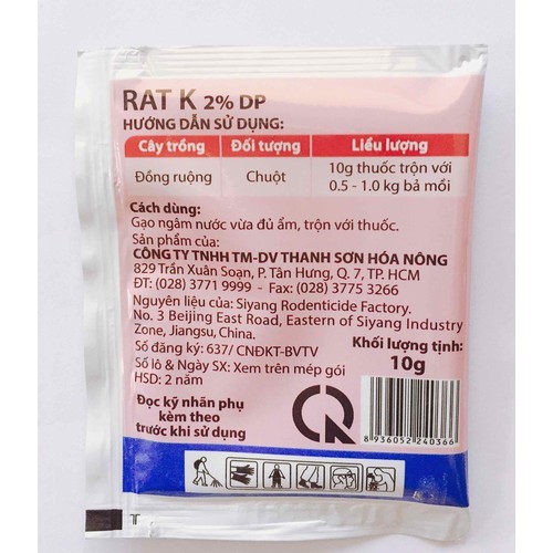 Thuốc trừ chuột RAT K 2%DP Thanh Sơn