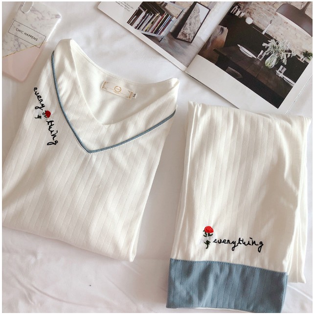 [Mã FASHIONGREEN15 giảm tới 30K đơn 99K] Bộ đồ ngủ dài tay thêu hoa dễ thương [BD03 | BigBuy360 - bigbuy360.vn