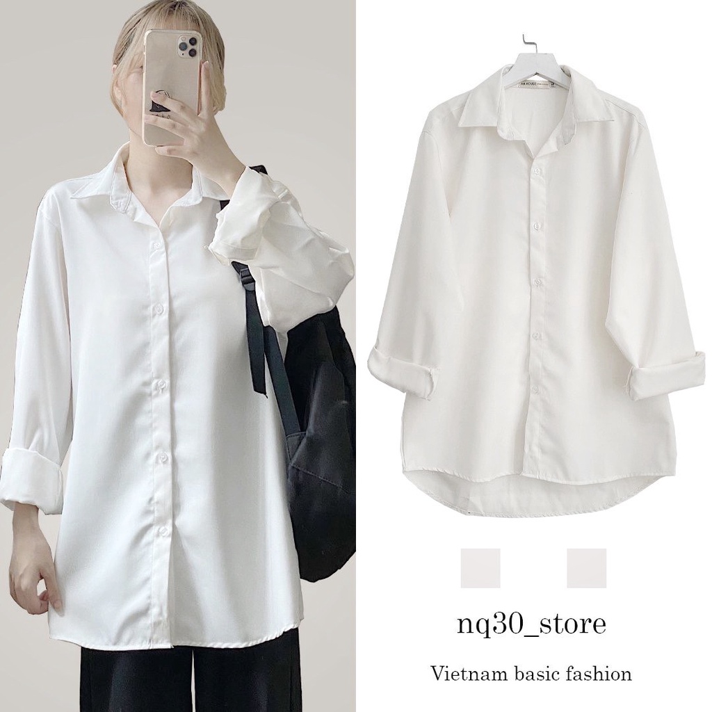 Áo Sơ Mi Trơn Tay Dài Form Rộng 4 Màu Nam Nữ Unisex