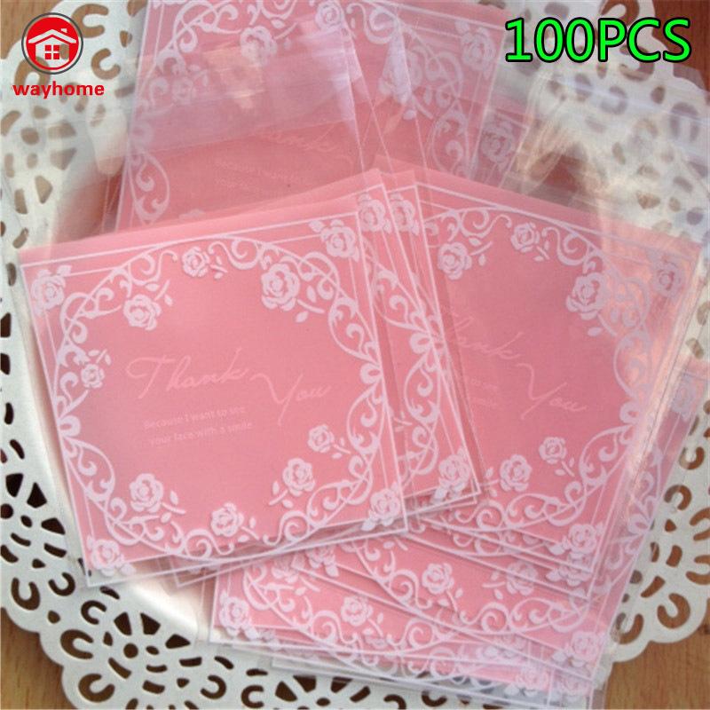 Set 100 túi đựng kẹo bánh in chữ " thank you"