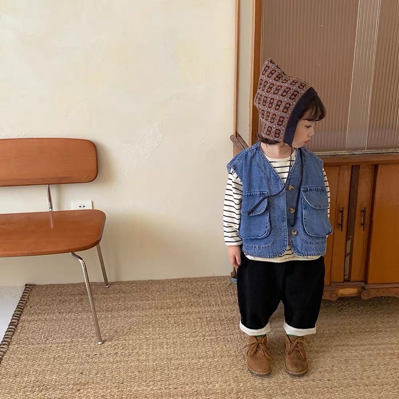 Áo khoác Gi-lê jeans sát nách màu xanh cho Bé Trai và Bé Gái từ 1 đến 4 tuổi phong cách Hàn Quốc - Hàng Loại 1 - AYYKAO