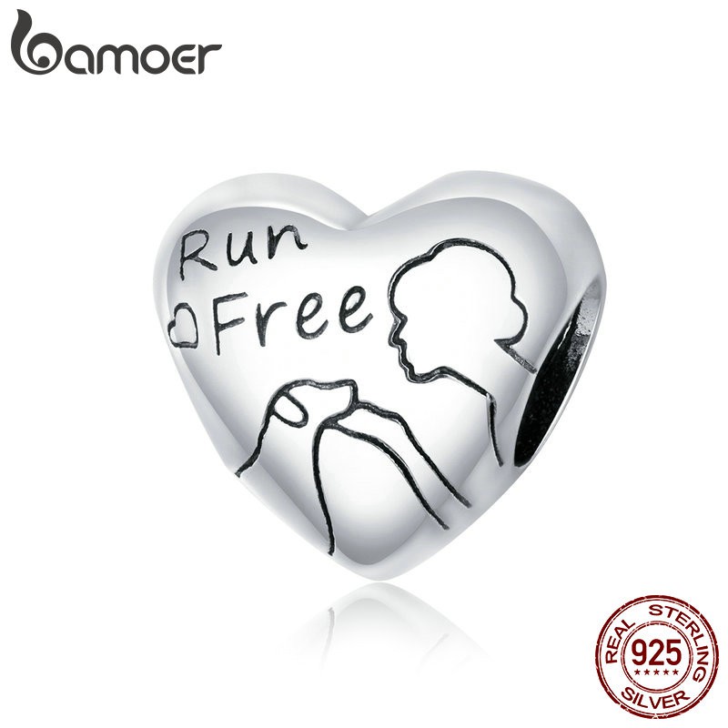Hạt Phụ Kiện Xỏ Vòng Tay Bamoer SCC1679 Hình Trái Tim Bằng Bạc Thật 925 Làm Trang Sức Quà Tặng Cho Nữ