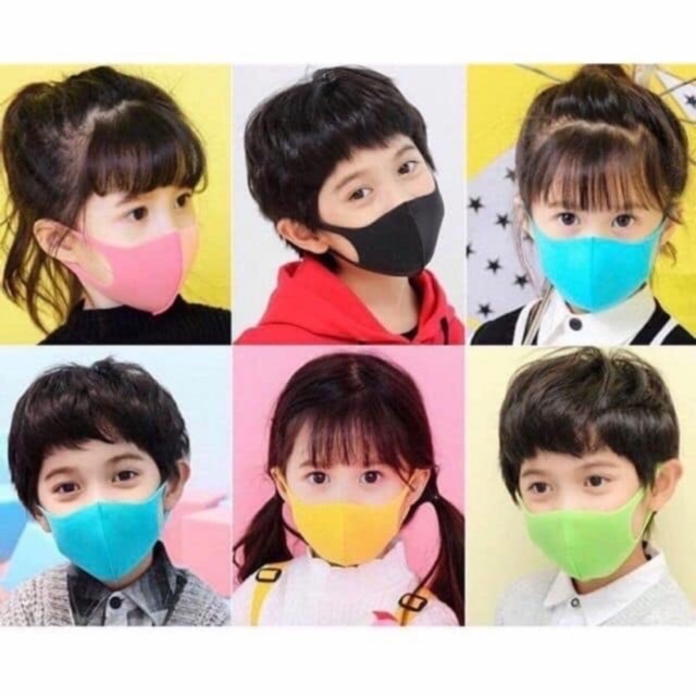 Khẩu trang em bé vải poly 2 da mềm mịn, co giãn mát &amp; ôm vừa kín mặt tái sử dụng nhiều lần