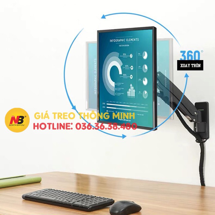 Giá Treo Màn Hình NB F425 27 - 45 Inch - Giá Treo Tường Màn Hình Xoay 360 Độ - Điều Chỉnh Cao Thấp