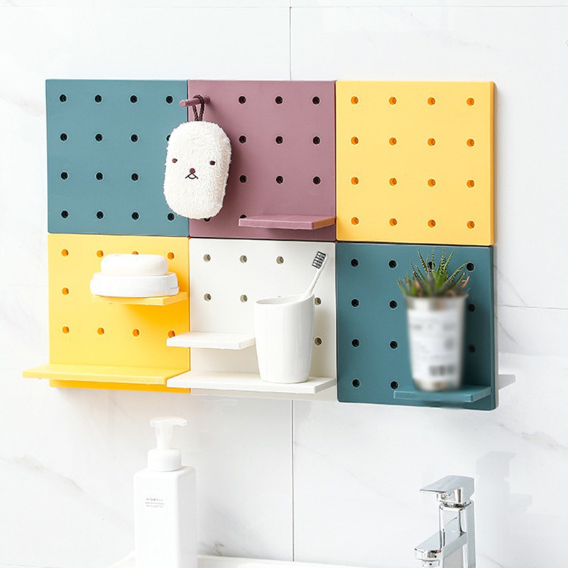 Creative DIY Pasted Wall Shelf Nail-free Hole Hole Plate Shelf Living Room Kitchen Bathroom Decoration Storage Rack