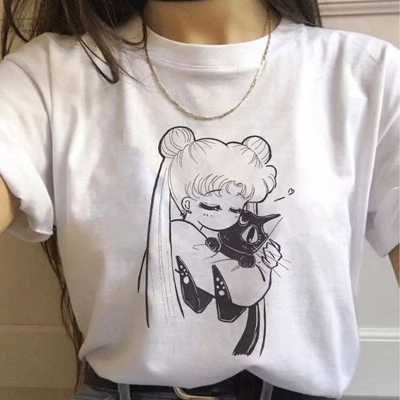 Áo tay lửng thủy thủ Mặt Trăng Sailor Moon và mèo Luna cryaotic10