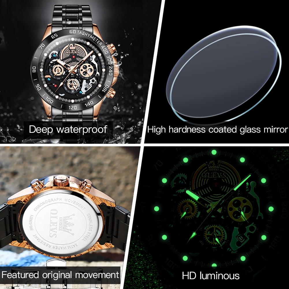 Đồng hồ đeo tay OLEVS 9921 chất liệu 100% thép không gỉ chống nước thời trang dành cho nam giới