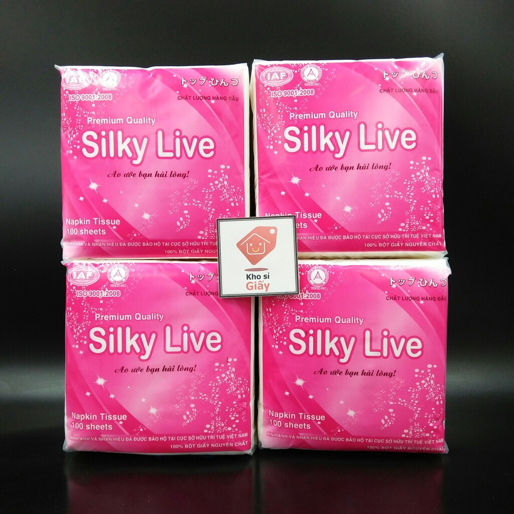 COMBO 4 BỊCH KHĂN GIẤY ĂN SILKY LIVE 100 TỜ