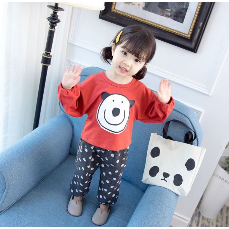 Bộ quần áo dài tay hình gấu chấm bi AM137 cho bé trai và bé gái TTR156