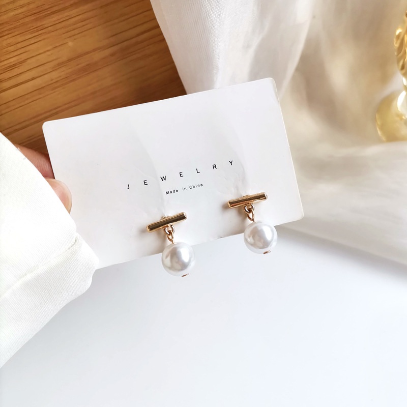 Bông Tai Bạc s925 Đính Ngọc Trai Đơn Giản Thời Trang