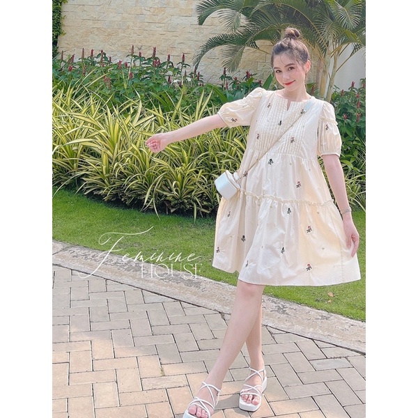 Đầm Suông Hoa Thêu xinh xắn, váy suông diện hè, váy suông đi làm đi chơi