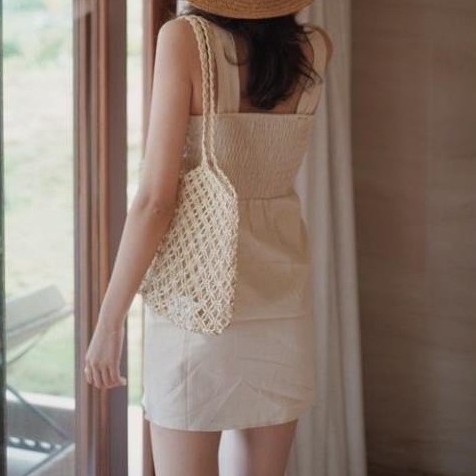 Váy Body dáng ngắn Hai Dây bản to Cổ Vuông Nữ - Đầm ôm body 2 dây dáng ngắn chất linen, thiết kế sexy Ulzzang đi biển