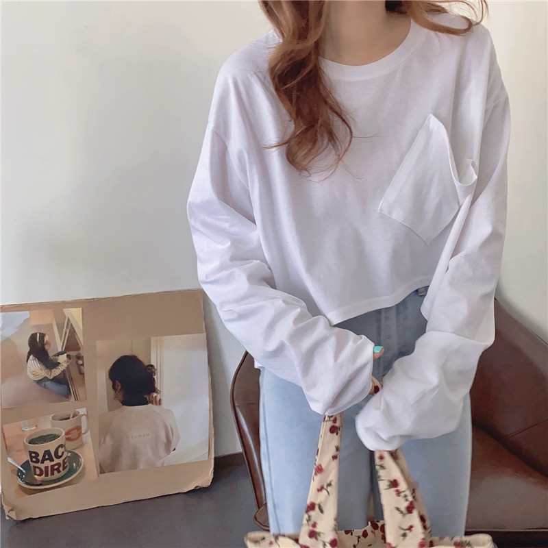 SUXI Áo Thun Tay Dài Cổ Tròn Màu Sắc Đơn Giản Dành Cho Nữ