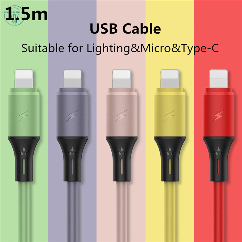 Dây cáp sạc nhanh kiêm truyền dữ liệu Micro USB Type C 2.4A bằng TPE silicone dẻo 1.5m tiện lợi