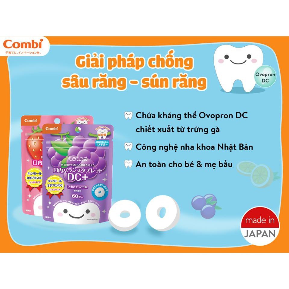 [Chống sâu răng cho bé] Kẹo ngậm Teteo Combi 60 viên - bảo vệ răng cho bé từ 1 tuổi rưỡi trở đi - thuocviet24h