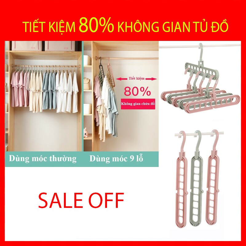 Móc treo đồ 9 lỗ thông minh xoay 360 độ có thể xếp gọn theo chiều dọc giúp tiết kiệm không gian tủ đồ