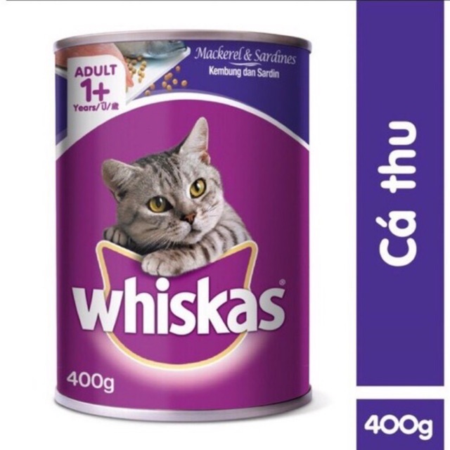 Patê Whiskas lon cho mèo vị cá Biển và vị cá Thu & cá biển 400g