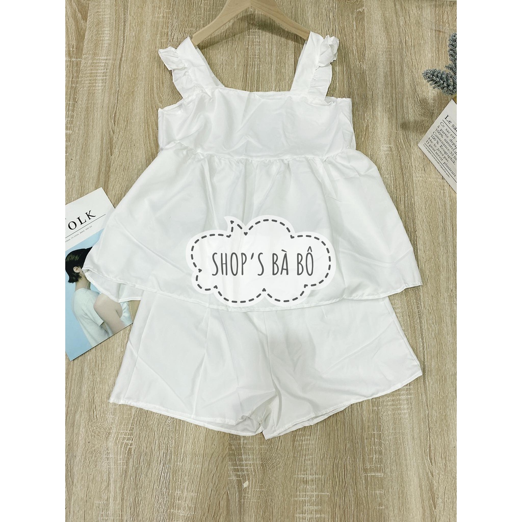 Set babydoll cho nữ mặc nhà, mặc đi chơi, áo form rộng, tay cánh tiên, quần short, vải kate, màu tôn da, dễ thương