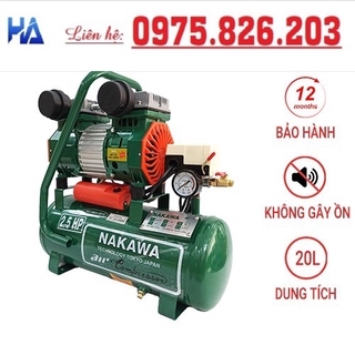 Máy nén khí gia tốc NAKAWA NK25-20, Máy chạy không dầu, Công suất 2.5HP, Bình 20L, Lên hơi siêu nhanh