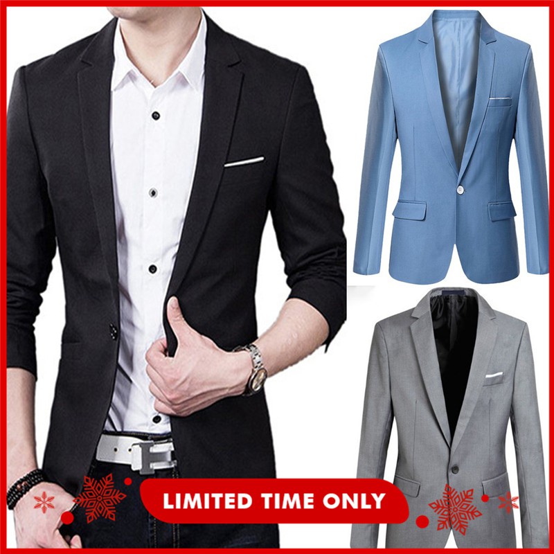 Áo khoác blazer dáng mảnh màu trơn tay dài cho nam giới