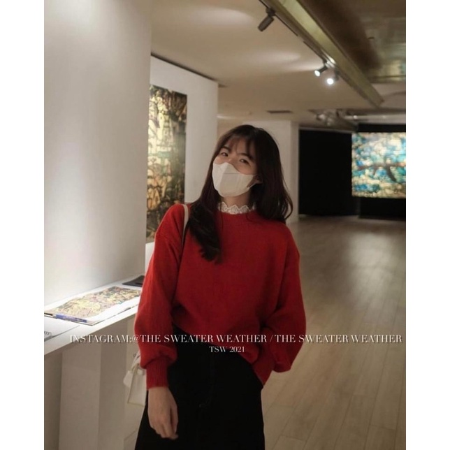 Áo len dài tay cổ pha ren hàng siêu cấp Korea