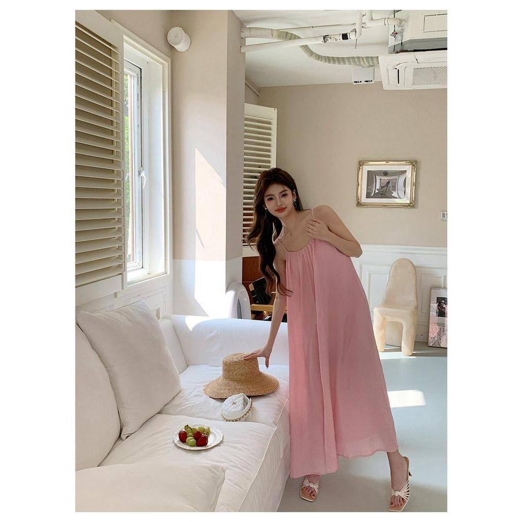 Đầm Hai Dây Dáng Rộng Màu Trơn Phong Cách Thời Trang Mùa Hè Hàng Mới 63284