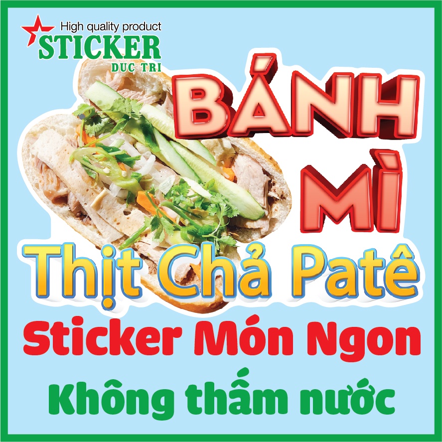 STICKER DECAL DÁN HÌNH  BÁNH MÌ  BÁNH MÌ CHẢ CÁ,  BÁNH MÌ THỊT PATÊ, BÁNH MÌ ỐP LA... DÁN TỦ KÍNH, TƯỜNG.