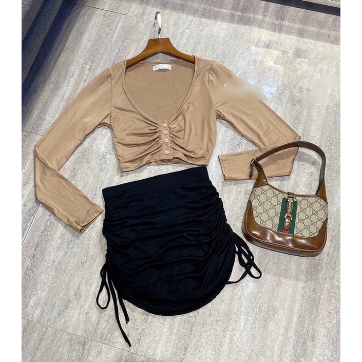 Áo Croptop Tay Dài Chất Thun Gân Co Dãn