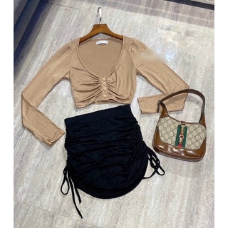 Áo Croptop Tay Dài Chất Thun Gân Co Dãn