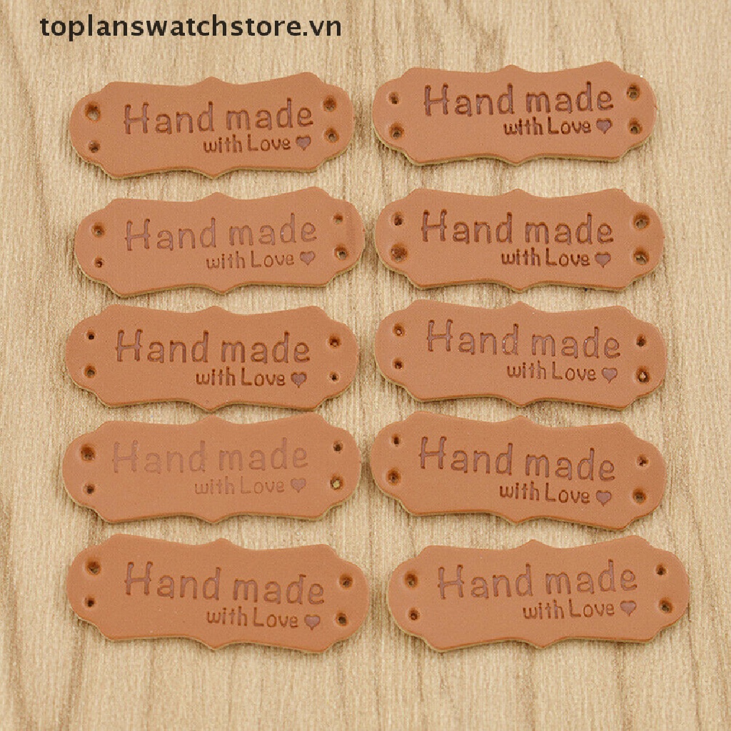 Set 50 Thẻ Da PU In Chữ Handmade With Love Dùng Để May Vá
