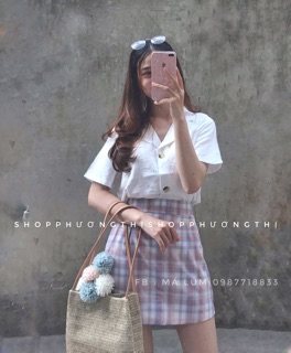 Áo sơmi cộc tay cổ vest (hình thật shop chụp/sẵn)