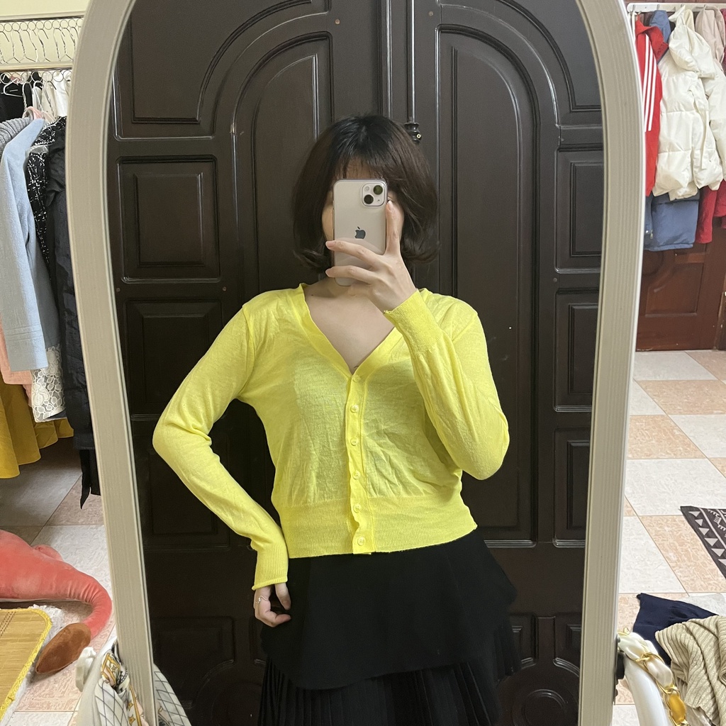 ❤️Áo khoác len Cadigan 2nd màu vàng dáng ngắn tay dài cổ tim Size M ❤️❤️❤️