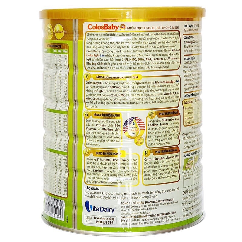 Sữa Colosbaby IQ Gold 800g Số 0+ 1+ 2+ Mẫu Mới Date 2025