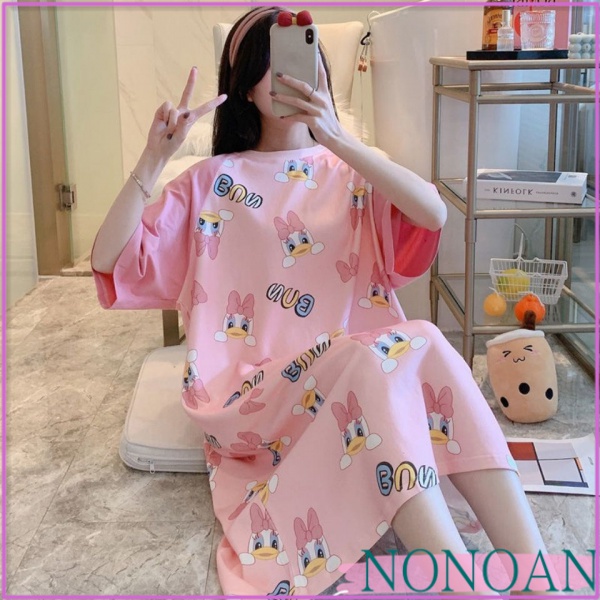 Đồ Ngủ Mùa Hè Nữ Bông Váy Dài Trên Đầu Gối, Phụ Nữ Mang Thai Có Thể Mặc Ngắn Tay Hàn Quốc Phiên Bản Phim Hoạt Hình Lỏng