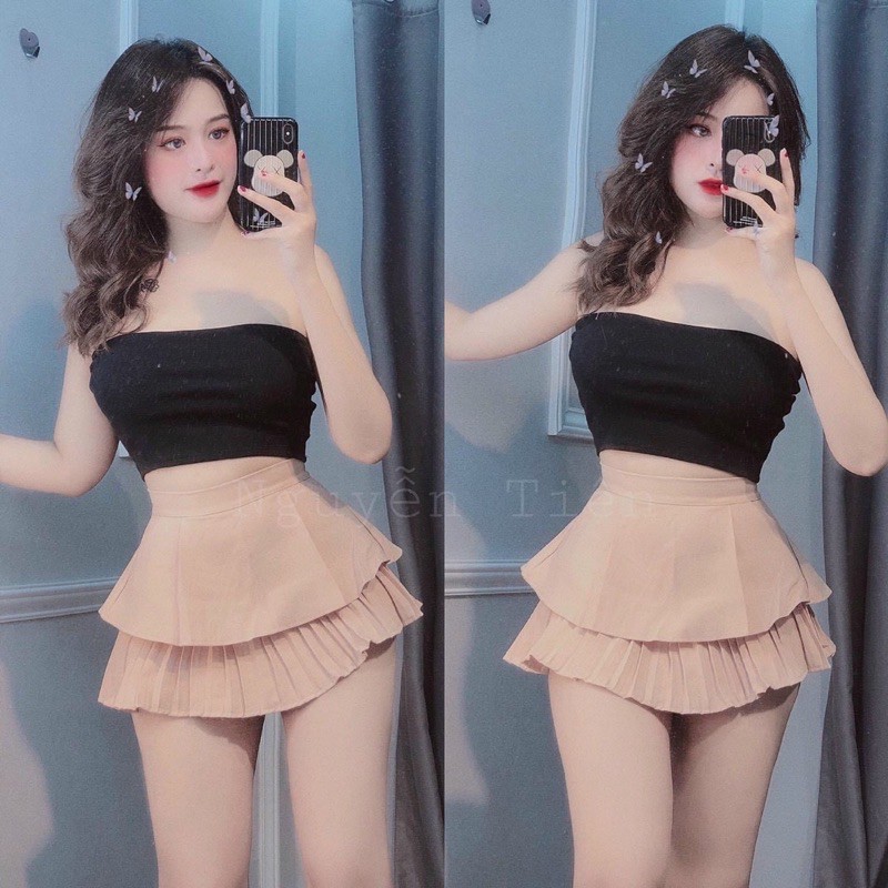 [ Mã FAXANH55 giảm 10K đơn 50K] Chân váy dập ly 2 tầng, chân váy tầng xếp ly ngắn - S5U | BigBuy360 - bigbuy360.vn