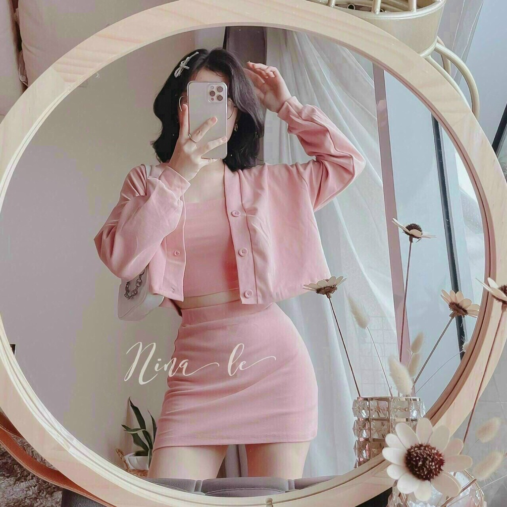 Set 3 món áo 2 dây kèm với áo khoác ngoài kết hợp thêm chân váy siêu xinh xắn