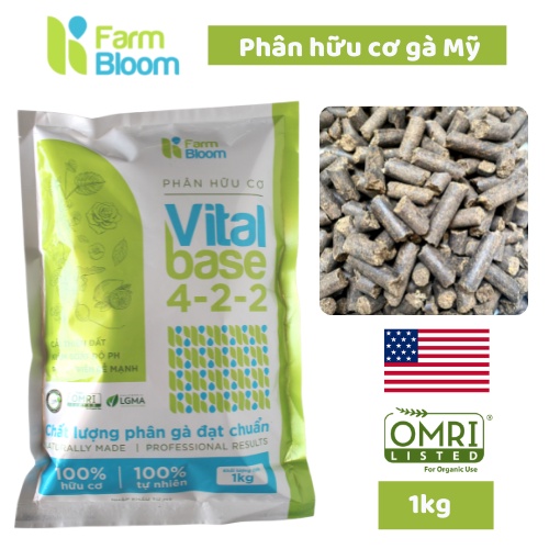 Phân gà viên nén của Mỹ, tan chậm 1kg, phân bón hữu cơ Vitalbase chuyên dùng cho hoa lan, hồng, vườn rau, cây cảnh
