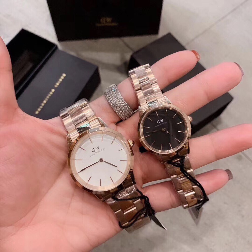 Đồng hồ NAM NỮ D,.W Dây Iconic Dây Vàng hồng - Mặt đen - Đủ Size 28mm 32mm 36mm