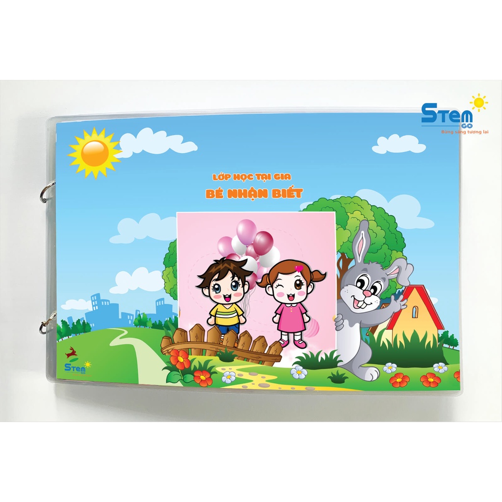 Học liệu bóc dán Bé Nhận Biết 15 trang in giấy ảnh (cả bìa) KHỔ A4 gần 100 miếng dán cho bé 1-3 tuổi
